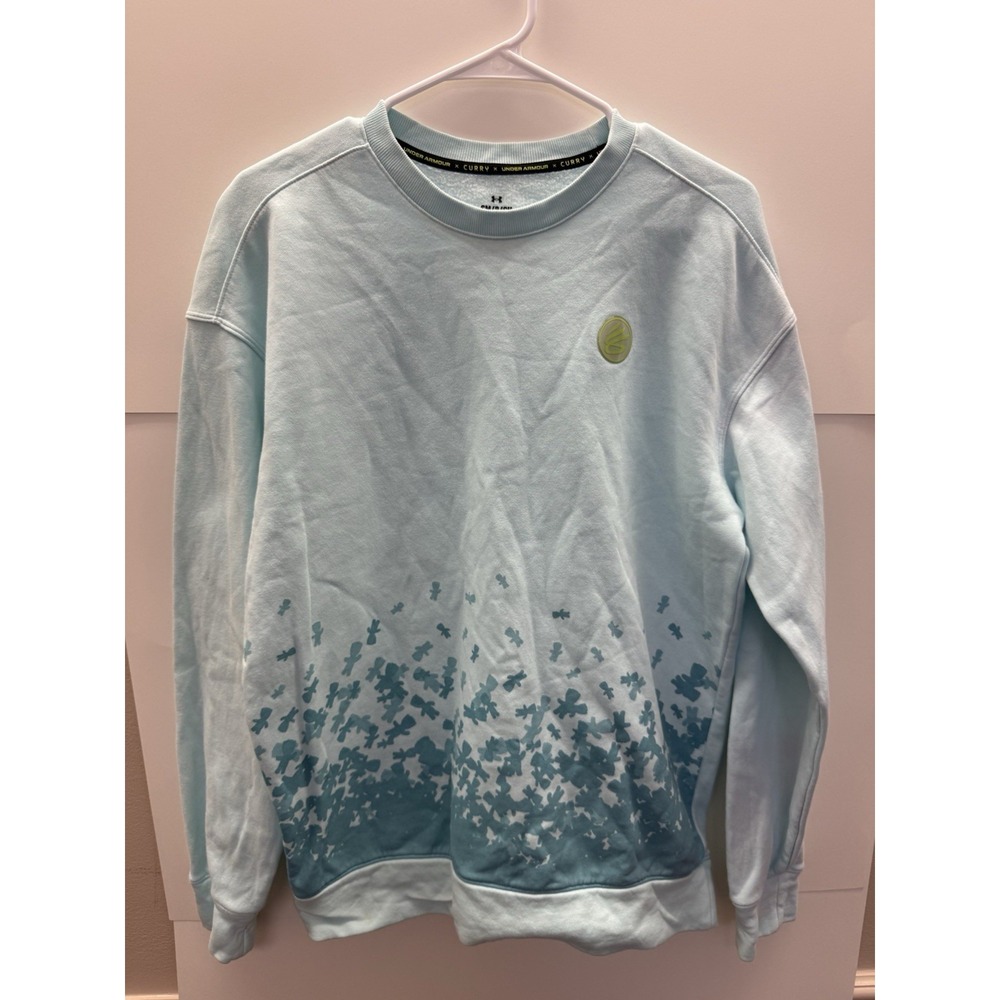 Under Armour Curry Collab Sweatshirt Mens Small Blue Sour Patch Kids Splatter